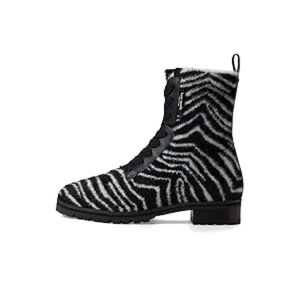 Zebra-Print Lace-Up Ankle Boots - Black/White